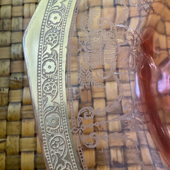 Vintage Pink Depression Glass Bowl With Gold Etched Gilding - Picture 3 of 7
